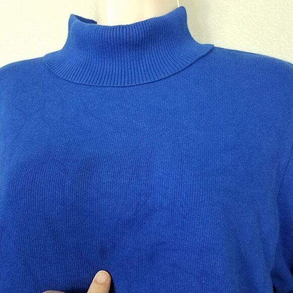 Rafaella XL Ribbed Royal Cobalt Blue Long Sleeve Turtleneck Pullover - Picture 3 of 13